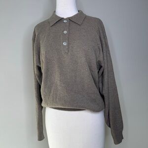 Women's 100% Cashmere Mark Fore & Strike Taupe Long Sleeve Polo Top Size XL